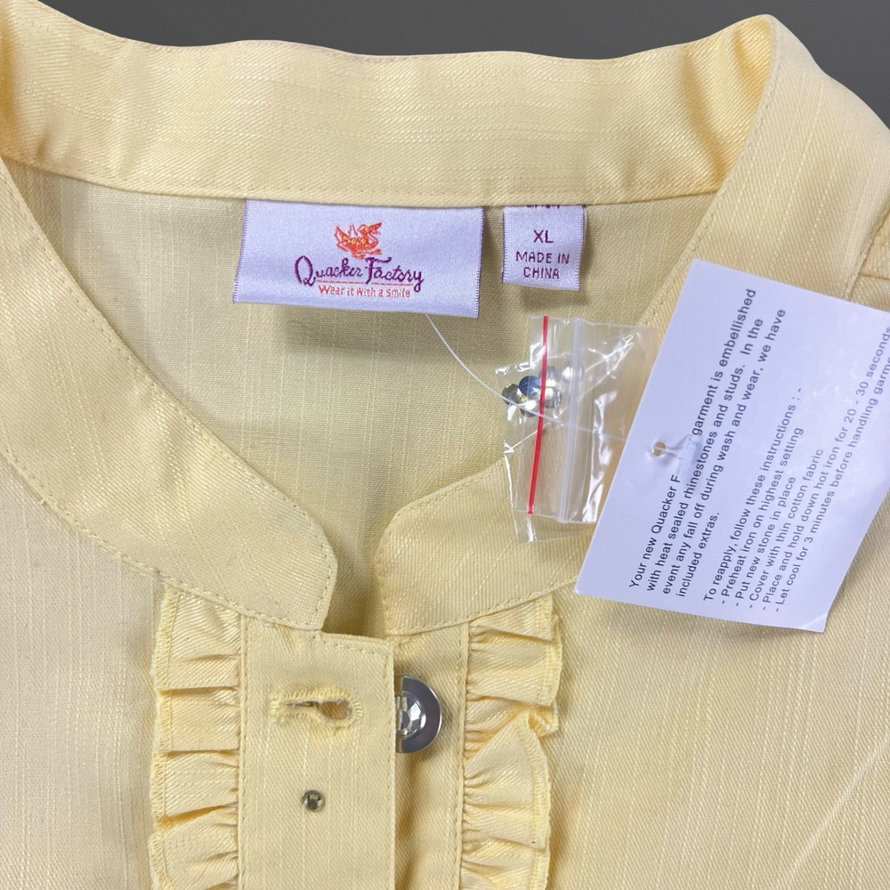 Quacker Factory Womens XL Jacket Yellow Rhinestone Ruffle Button Front NWT - Picture 2 of 16